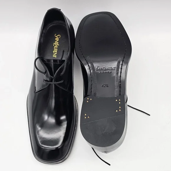 Saint Laurent Mens Vadim Derby Shoes Square Toe Polished Leather Nero Black 9.5 - Picture 5 of 7